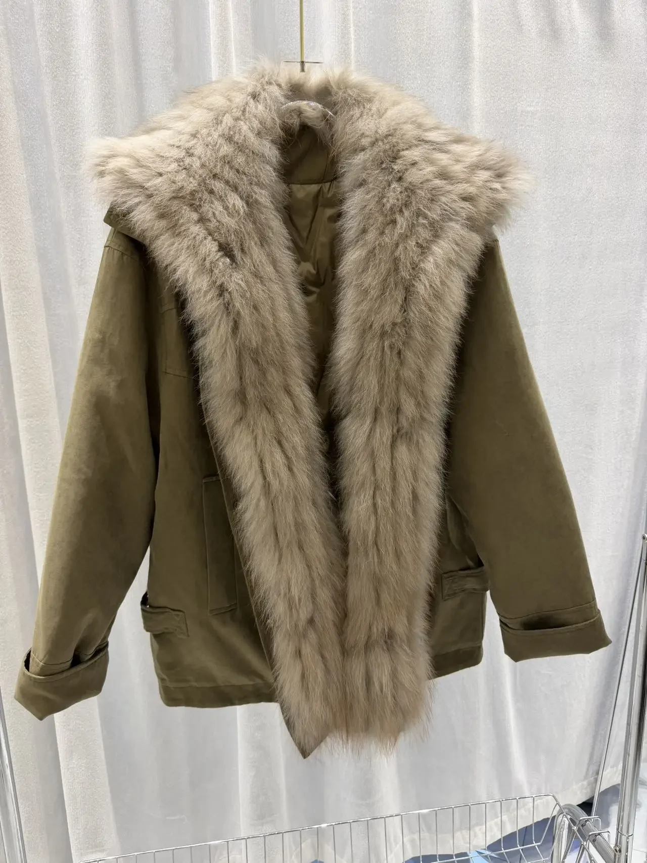 OFTBUY Winter Warm Real Suede Jacket Button Thick Padded Fashion Loose Outerwear Women Luxury Fox Fur Collar Goose Down Parka