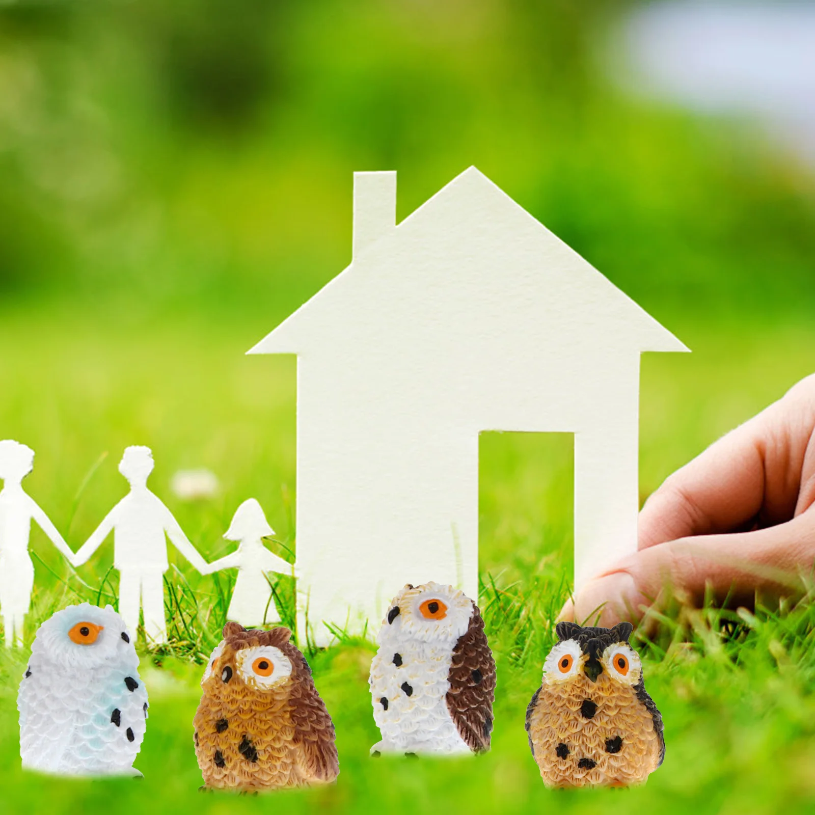 

4Pcs Owl Resin Ornaments Exquisite Carved Miniature Decorations for Home Garden Flower Pot Bonsai Micro Landscape