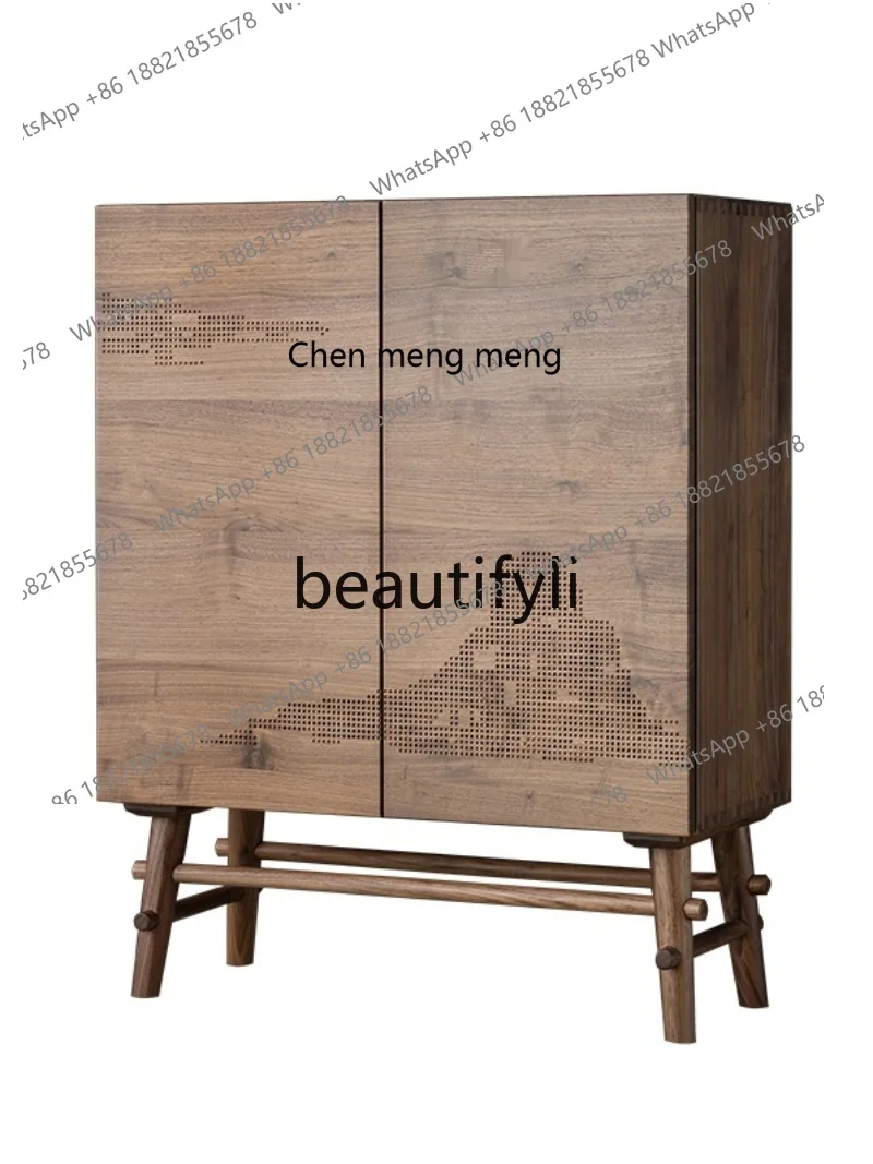 

Hot sales Black walnut log porch cabinet New Chinese decorative cabinet