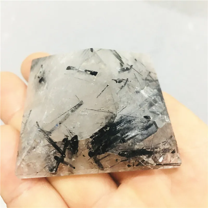 Natural crystal black tourmaline energy pyramid home decoration