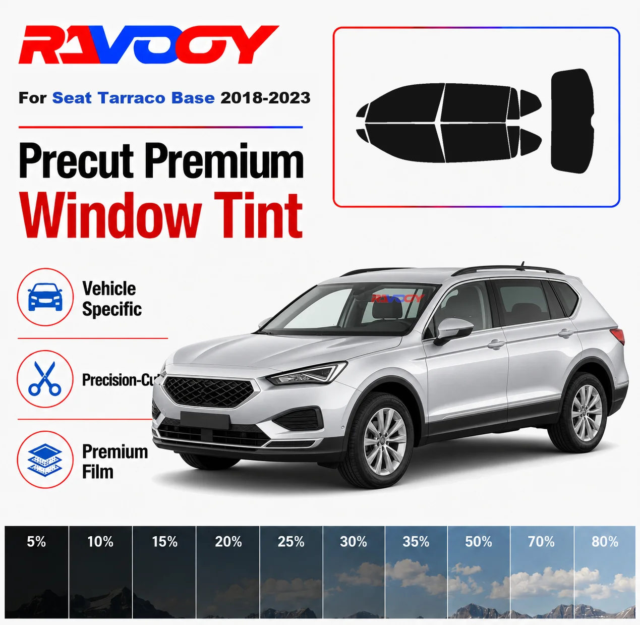 Premium Precut Window Tint Kit Front Rear Windows Rear Windshield For Seat Tarraco Base 2018-2023 Complete Set Nano Ceramic Film