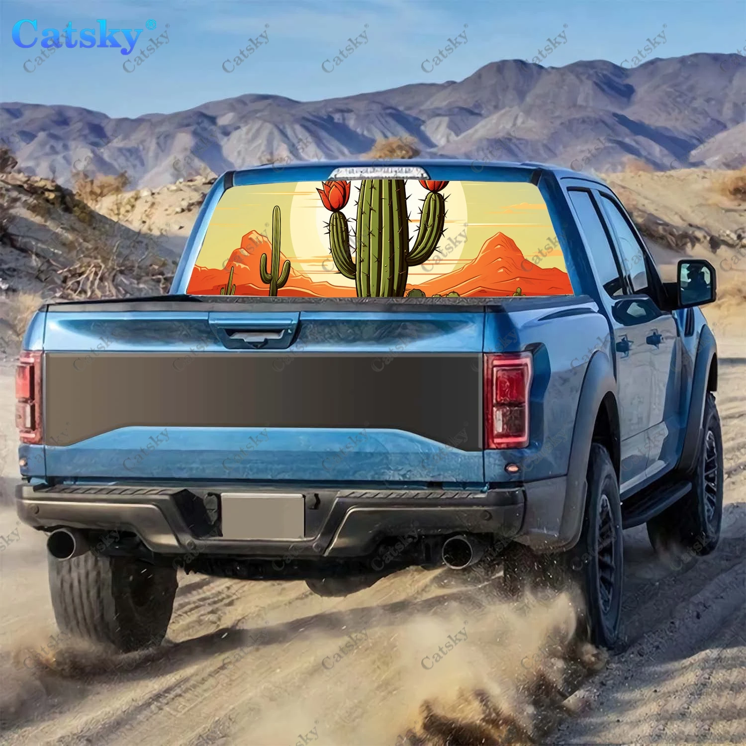 Desert With Cactus Trees Rear Window Decal Fit Pickup,Truck,Car Universal See Through Perforated Back Windows Vinyl Sticker