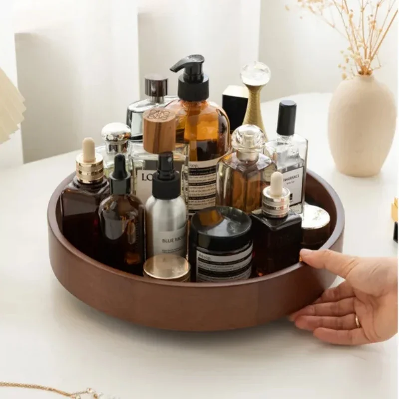 

Cosmetics Box Rotating Solid Perfume Plate Skin Care Products Dressing Table Storage Rack Advanced Wood Tray