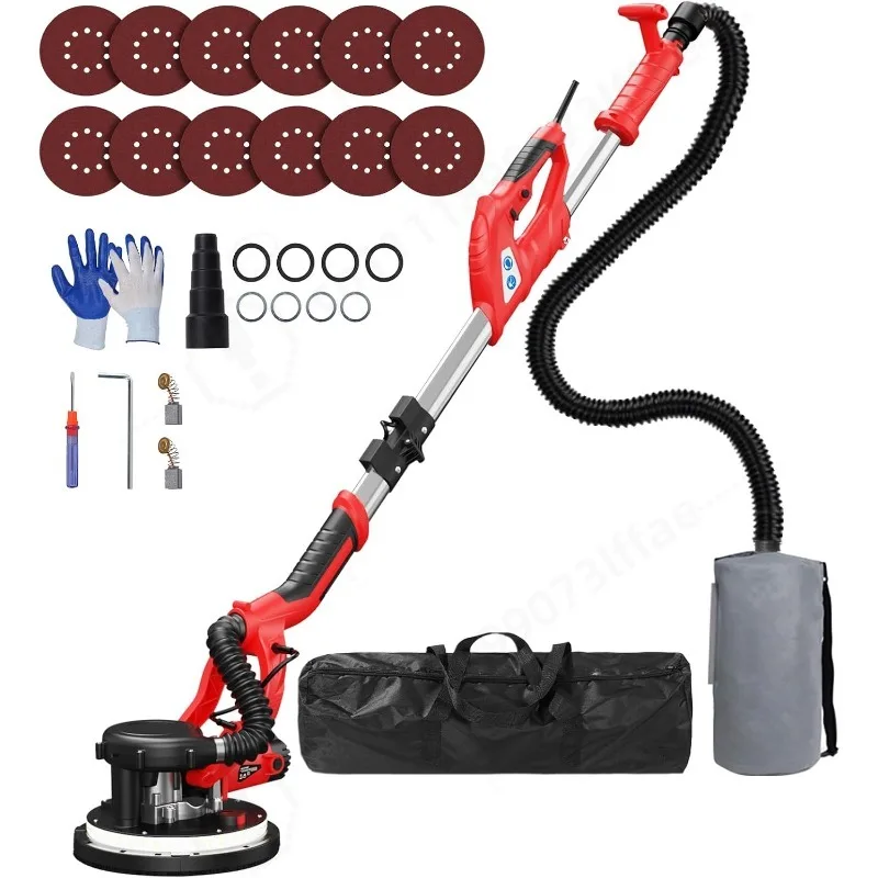 Drywall Sander,  8-Amp Popcorn Ceiling Removal Tool Red | Drywall Sander with Vacuum Dust Collector 7 Variable Speed 800-1800RPM