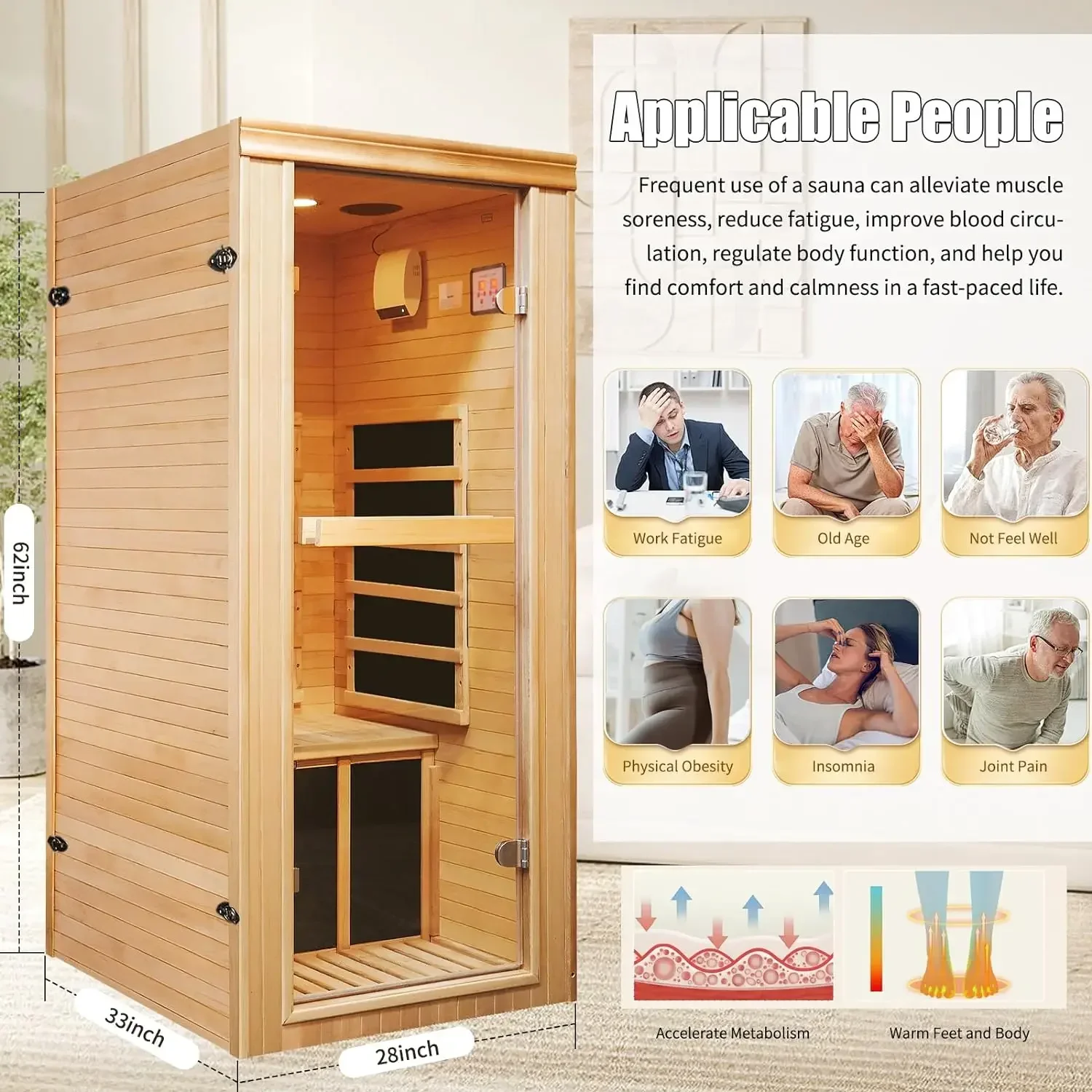 

-Sauna Room Indoor Saunas Home Canadian Hemlock Dry Single Person Steam Shower Portable