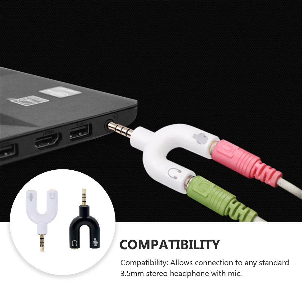 

2Pcs 3.5mm Audio Converter Headset Splitter Adapter with Mic Support Portable U Shape Female Jack for Laptop and Mobile Devices