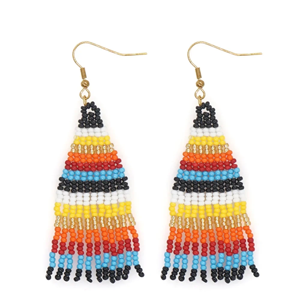 

Rice bead earrings Tassel Rainbow Originality Design Hand knitting Bohemia Alloy Fashion Simple Female Beaded earrings