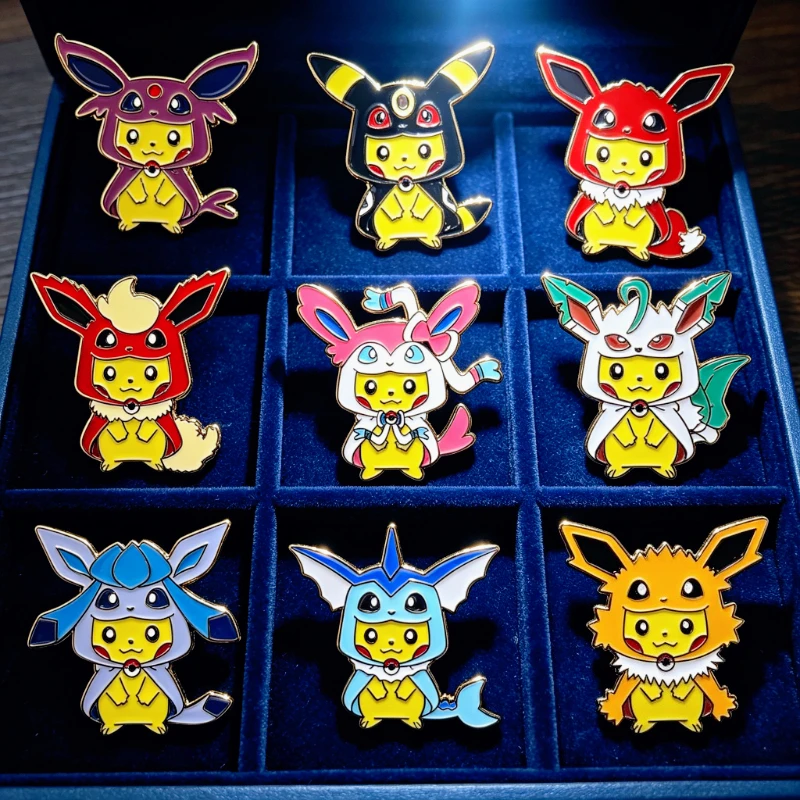 Hot New 9Pcs Cute Pikachu Brooch Creative Yellow Elf Enamel Pin Metal Badge Clothing BackPack Jewelry Gift for Friend