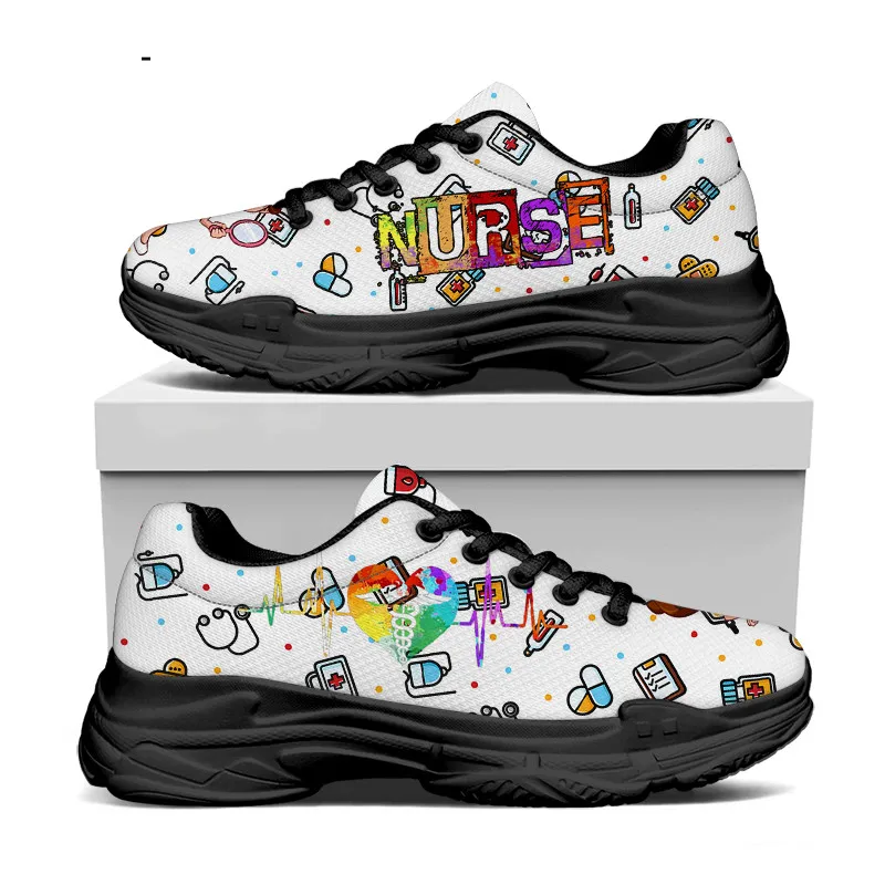 

WHEREISART Premium Sketch Print Women Chunky Sneakers Nursing Mesh Shoes Fashion Female Platform Thick Sole Running Casual Shoes