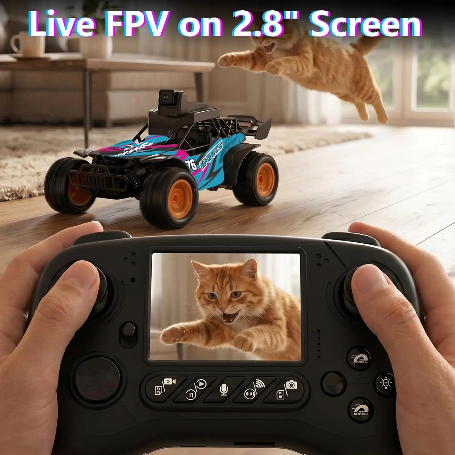 FPV Remote Control Car 28 Inch Display 60 Adjustable HD Camera APP 24G Radio Control 2 Speed Modes Rechargeable Off Road RC Truc
