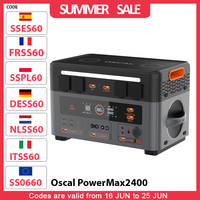 Oscal PowerMax2400 2400W 1872kWh Portable Power Station, Dual Speaker, 1.2h Fast Charging, App Control, LED Light, 16 Outputs