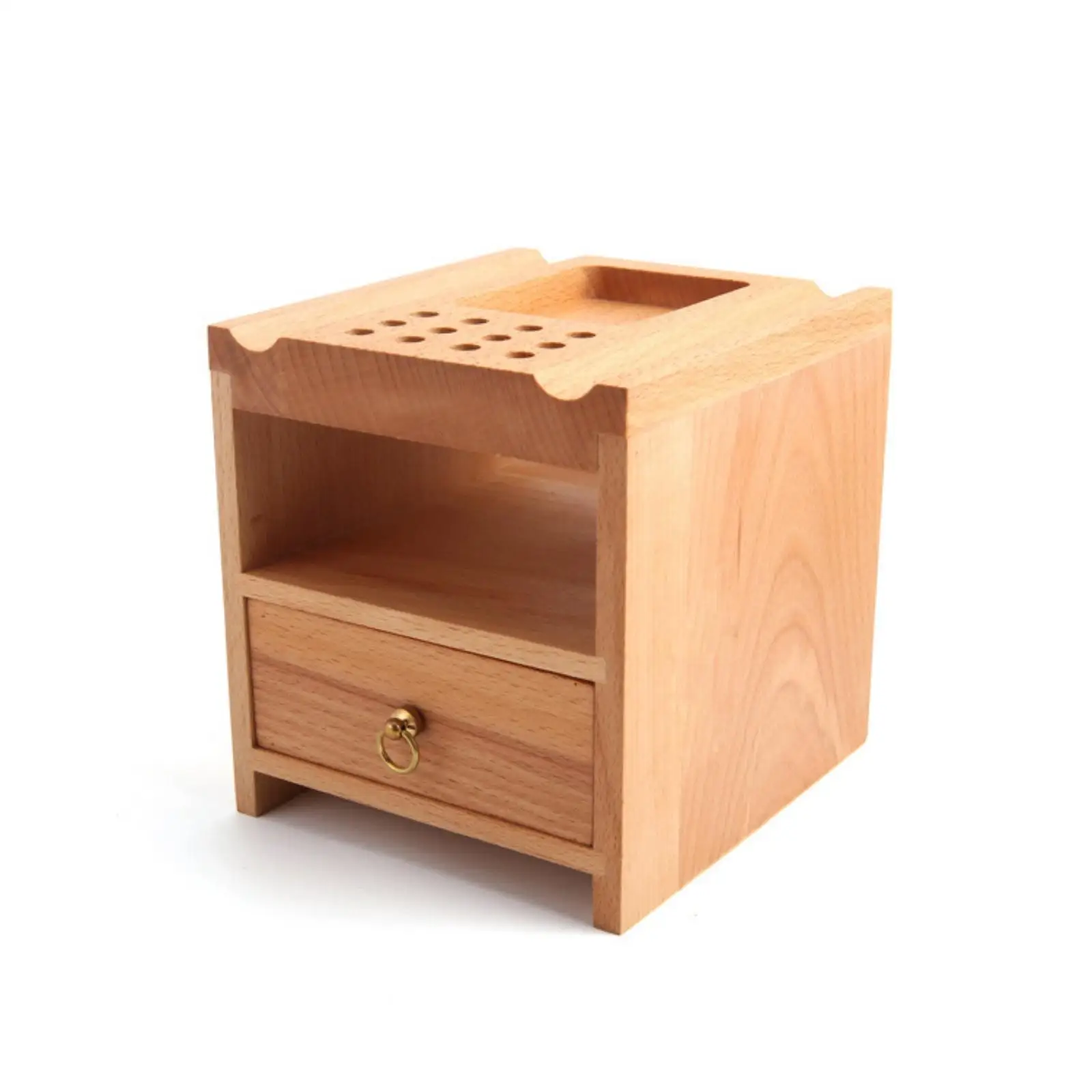 Beechwood Storage Drawer Organizer with Raised Top and Precision Tool Holes for Soldering Station