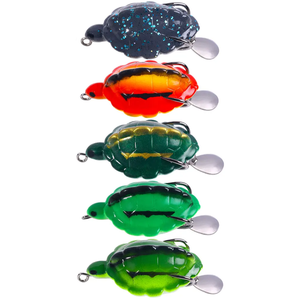 Weicher Schildkröten-Angelköder mit Spinnerblatt, Oberflächenköder aus Silikon, Künstlicher Froschköder mit Doppelhaken für Barsch und Schlangenkopf