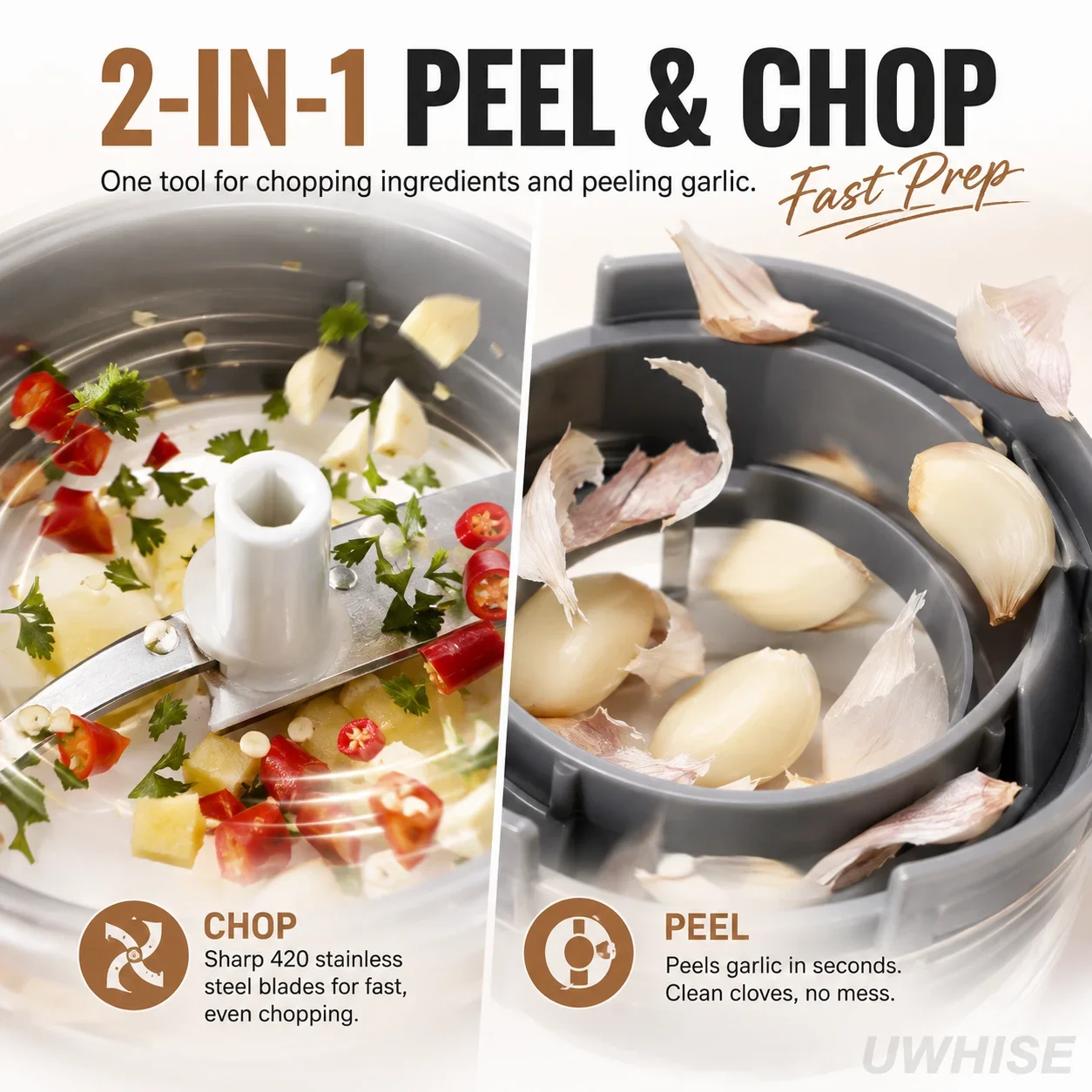 Uwhise 2 In 1 Grape Peeler And Garlic Chopper Hand Pull String Mincer Onion Slicer Detachable Fruit Peeling Tool