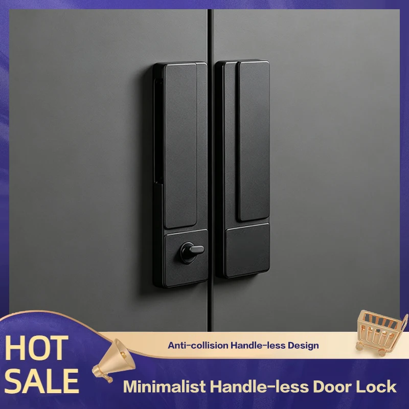 Elegant Premium Luxury High End Solid Brass Invisible Handleless Magnetic Silent Interior Door Lock Set For Modern Bedroom 288