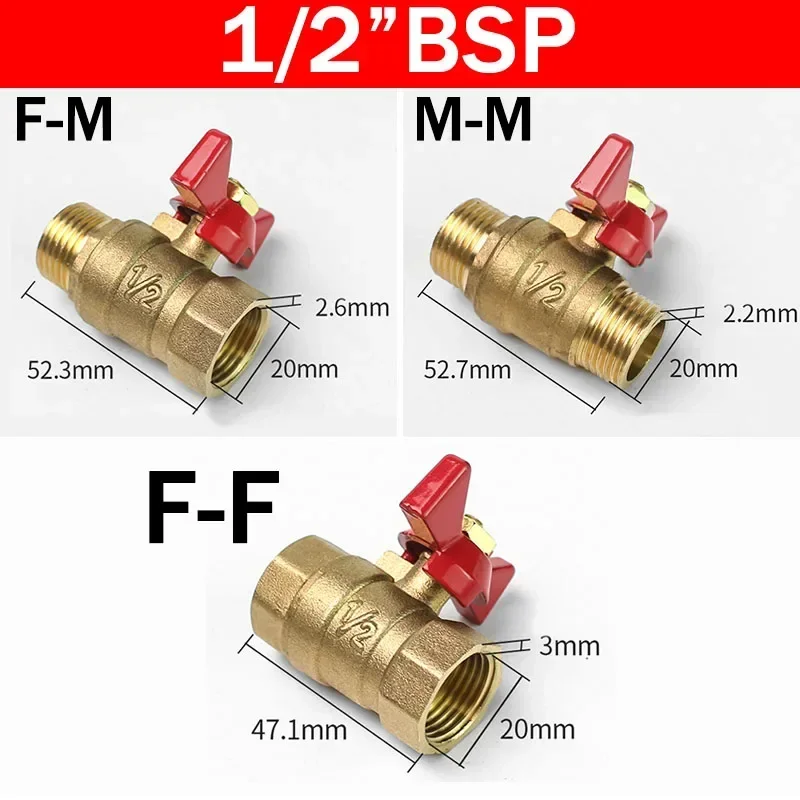 5/20/100pcs Brass Ball Valve Air Compressor Water Gas Oil Shut Off Valve 1/8" 1/4" 3/8" 1/2" BSP Threaded Mini Male To Female