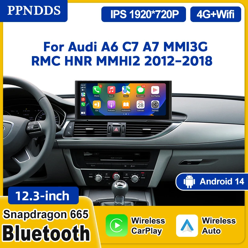 PPNDDS Android 14 Auto Radio Carplay Car Multimedia Player For Audi A6 C7 A7 2012~2018 Touch Screen 4G Music Stereo GPS