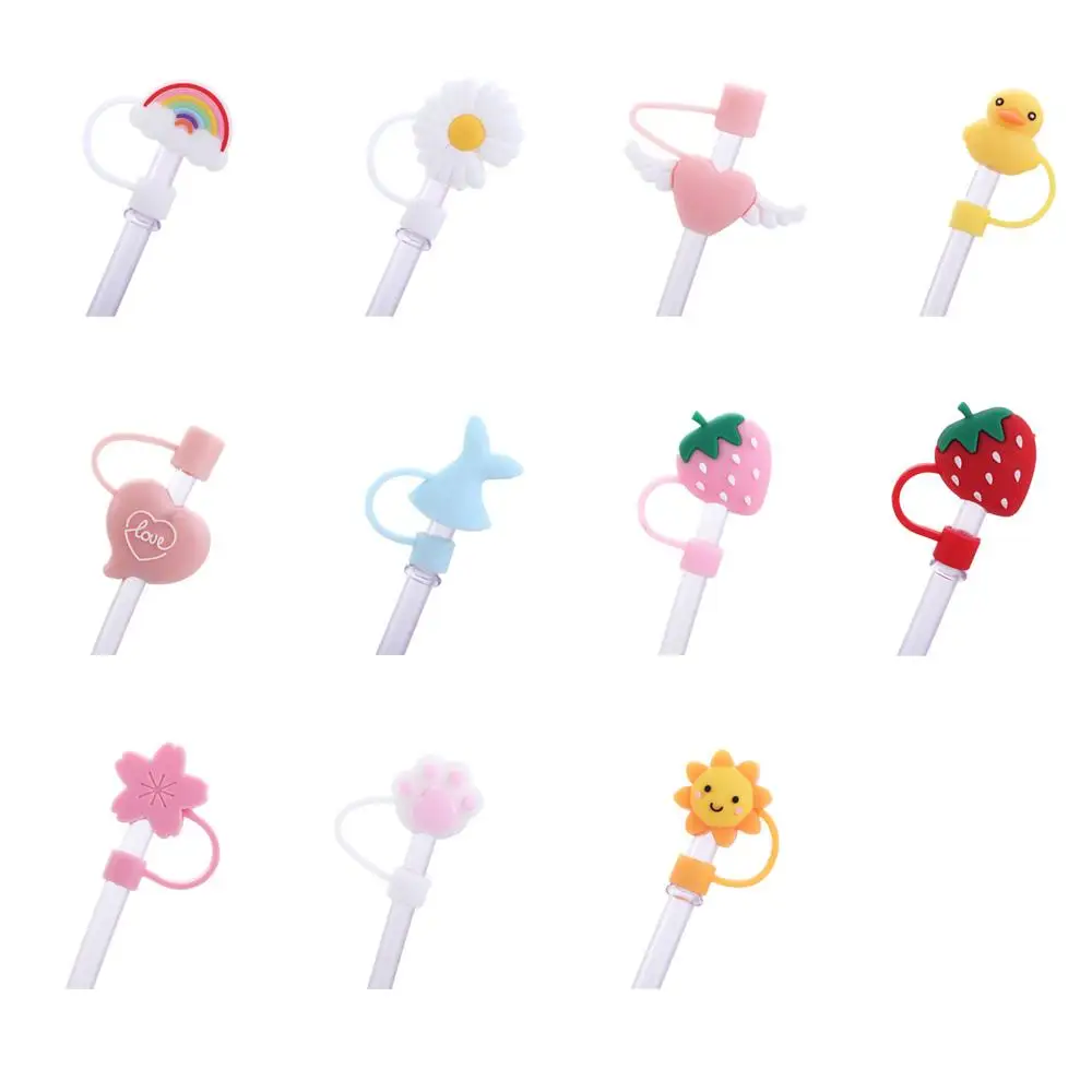 Cute Cartoon Straw Silicone Plug Resuable Anti-Dust Cap for Straws Glass Straw Stainless Steel Staw Tips Bottle Accessories