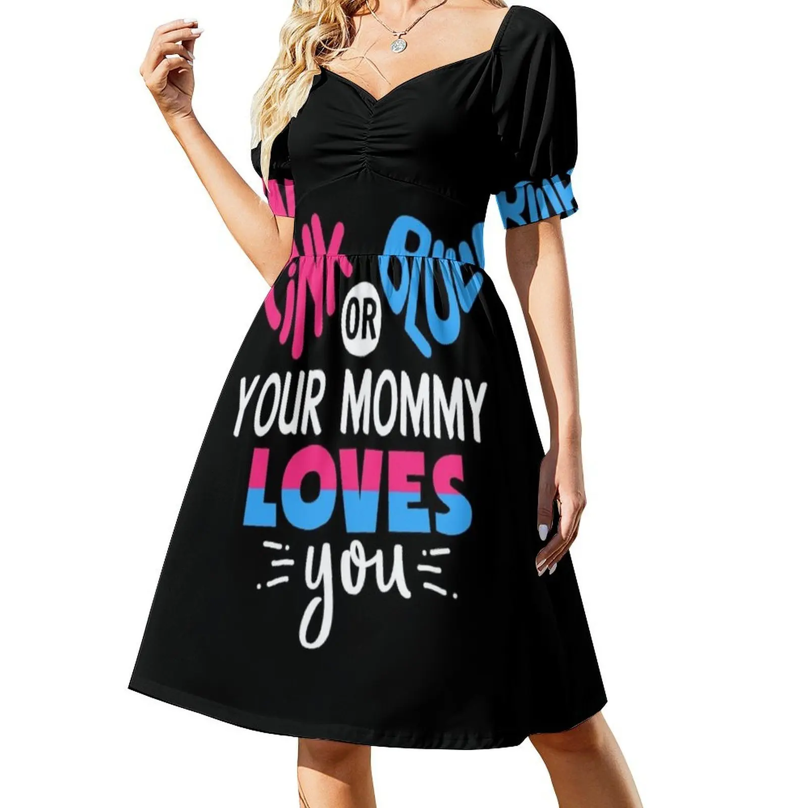 الوردي أو الأزرق أمك تحبك فستان قصير على طراز Preppy للنساء على شكل حرف a فضفاض مناسب فستان يوم غير رسمي أمي الأم الأم أمي ماما
