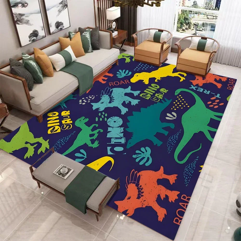 Dinosaur Skeleton Fossil Rug, Carpet for Kids Bedroom Study, Non-Slip Educational Floor Mat Science Room Museum Theme Decor