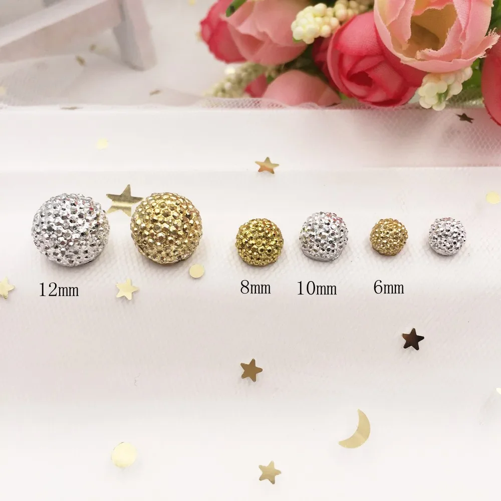 Nuova resina argento e oro 6/8/10/12mm 3D mezza palla perline Flatback strass Applique Scrapbook bottoni fai da te ornamenti SF691-697