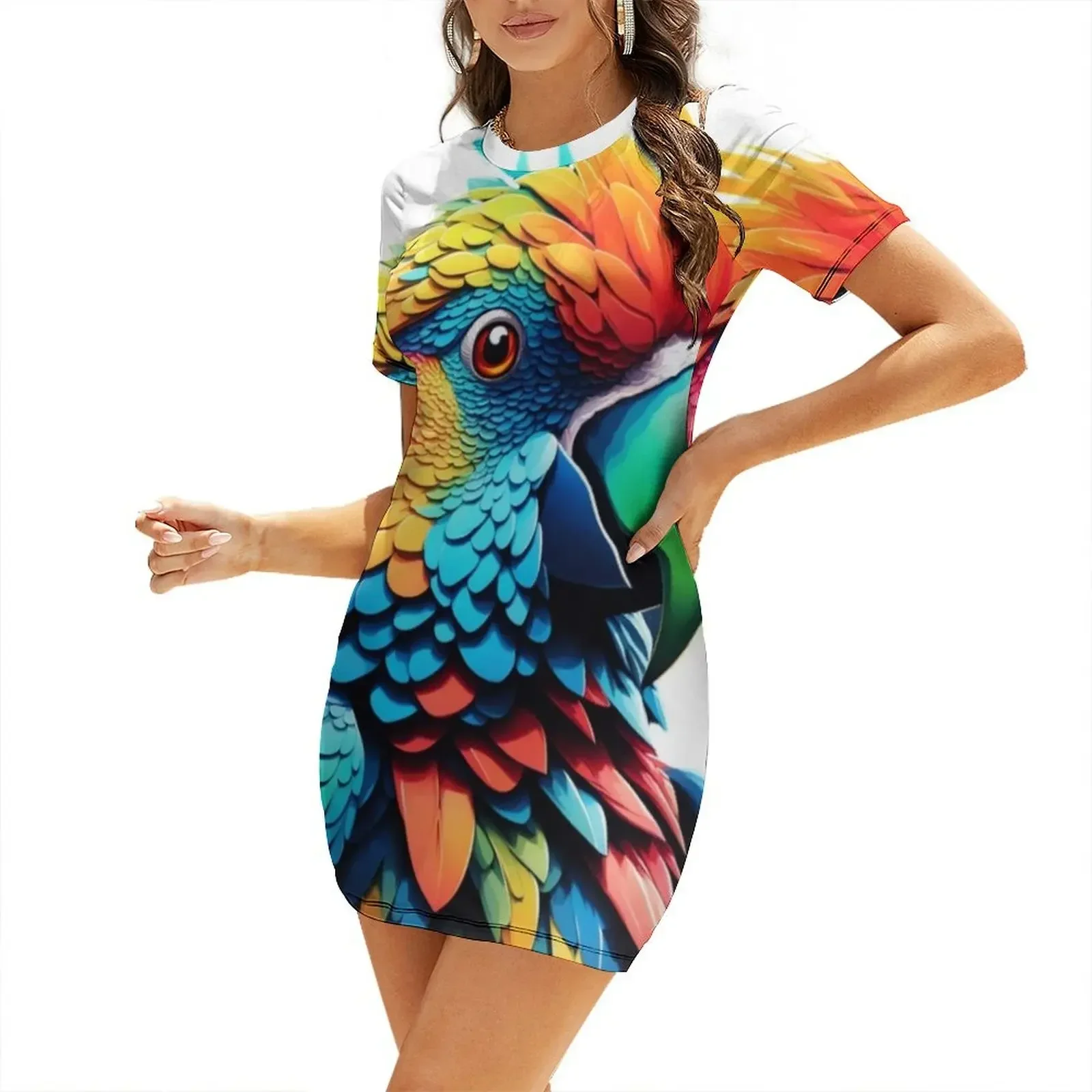 

Parrot Short-Sleeved Dress dress party evening elegant luxury celebrity women's dresses luxury Woman clothing