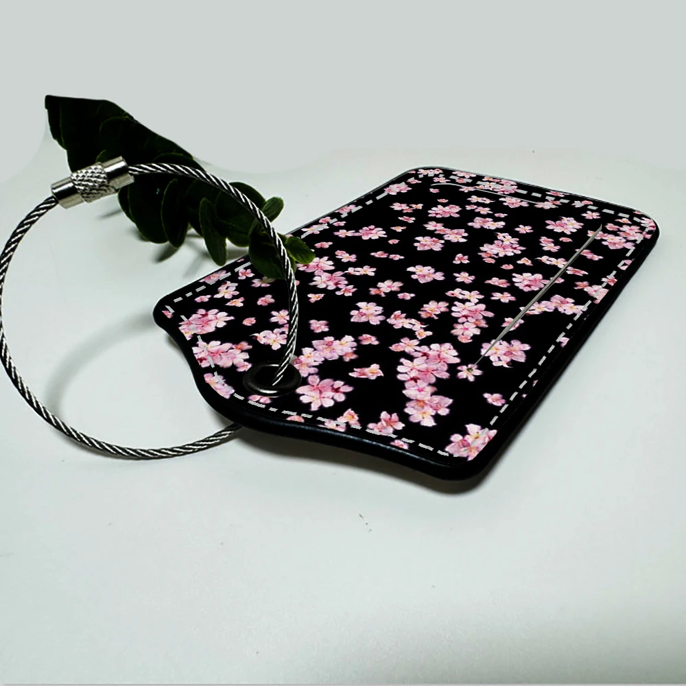 Beautiful flowers Stamped Leather Business Luggage Tag Suitcase Address Label Luggage Boarding Case Label Name ID Address Clip