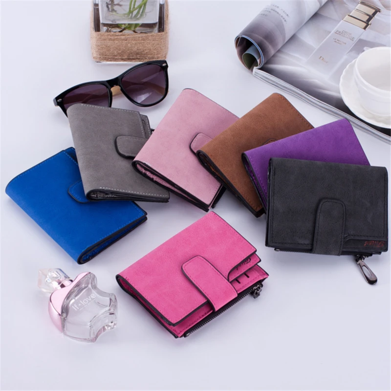 Fashion Women's Short Wallets PU Leather Matte Small Casual Coin Purse Zipper Money Bags Hasp Clutch Credit Card Holder Clip