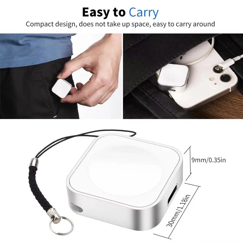 Portable Magnetic Watch Wireless Charger With Keychain For Apple Watch Series 9 SE 7 6 5 4 3 2 Type C/8 Pin Double Port Charger - view 5