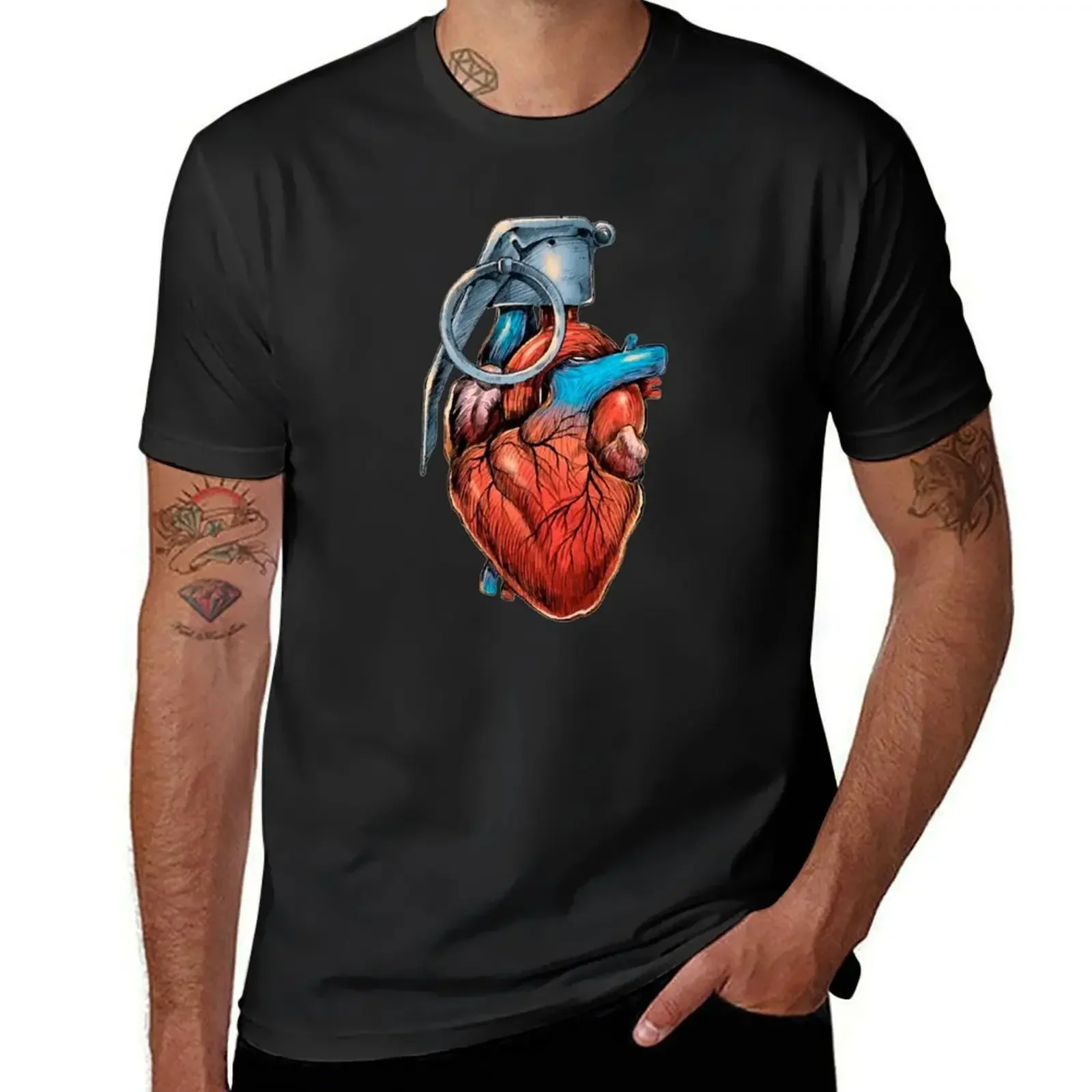 grenade in the form of a heart T-Shirt vintage anime shirt oversizeds graphic shirts cheap stuff mens t shirts pack