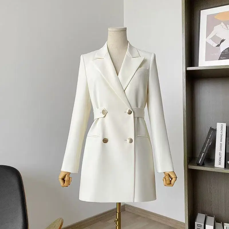 2025 New Women Blazers Fashion Coat Autumn Winter Suit Lady Business Office Blazer Black White Mid Length Female Outerwear