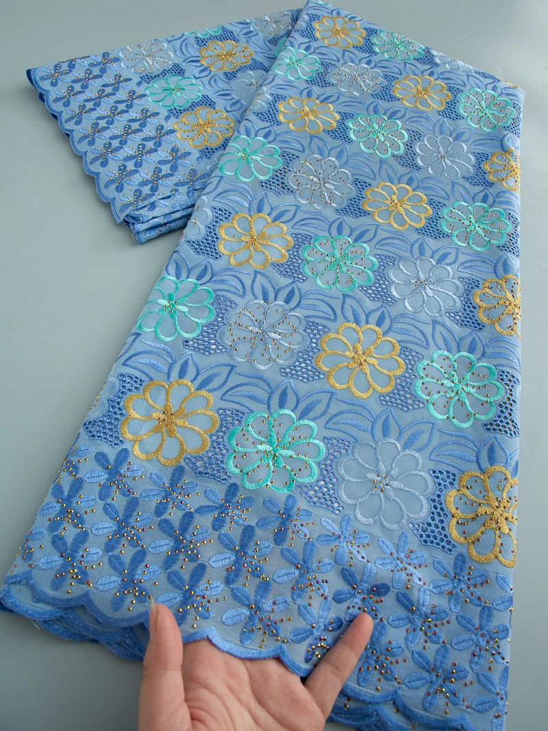 

2025 Swiss Voile Cotton Lace Fabric Embroidered African Lace Fabric High Quality Nigerian Party Dress for Women Sewing,5yard4601