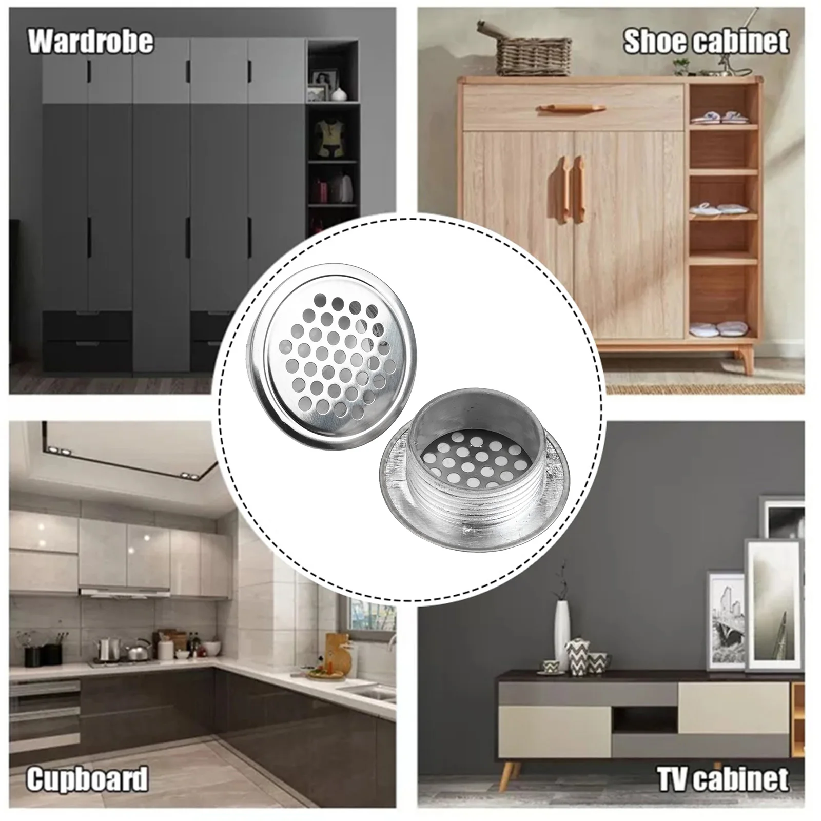 

Holes Vent Mesh 35mm 5 Pcs Double Sided For Ventilating Wardrobes Silver Stainless Steel +ABS Plastic Accessories