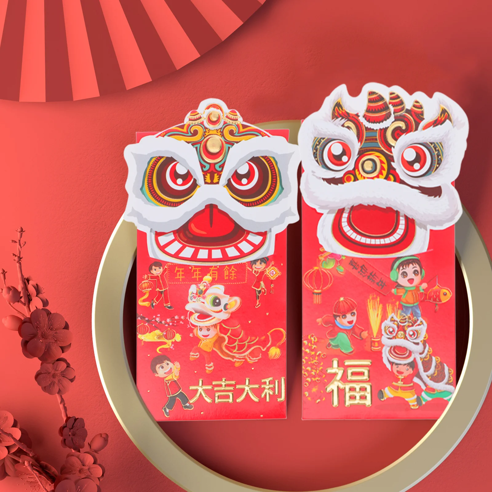 

12 pcs Dance Lion Envelope Premium 3D Paper Red Packet Chinese New Year Gift Giving Festival Decorative Money Storage Packet