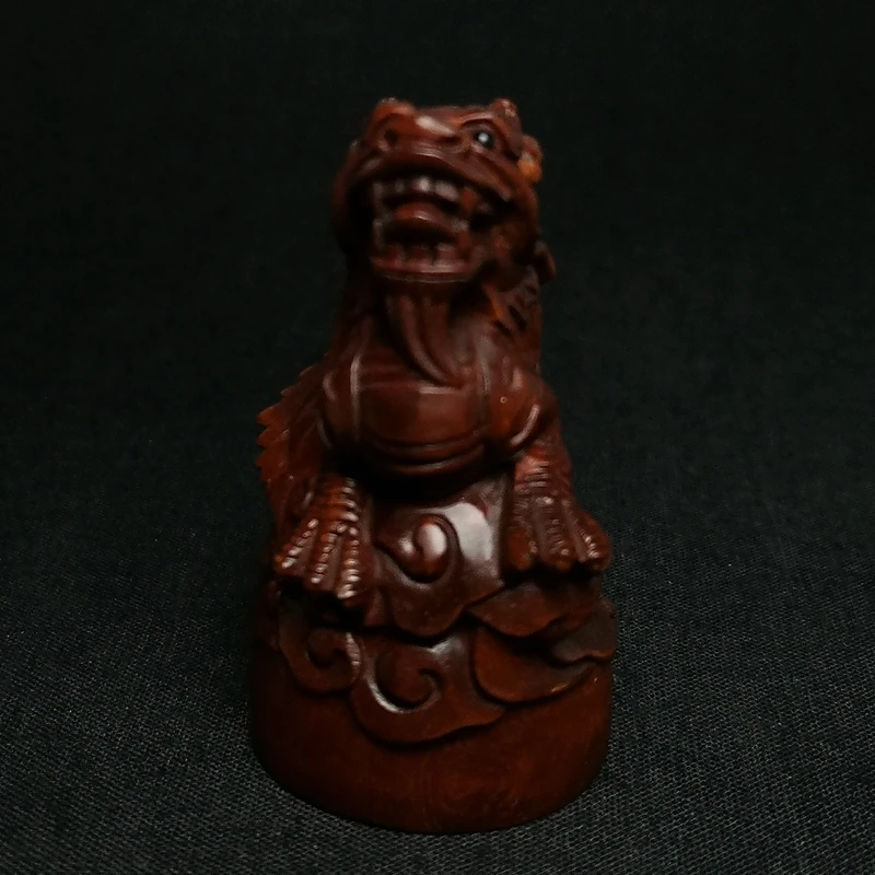 YIZHU CULTUER ART Size 2.4 Inch Chinese Boxwood Hand Carved Dragon Figurine Statue zodiac Decoration Collection