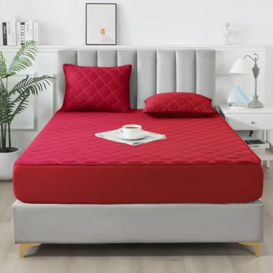 Waterproof Mattress Protector - Size Mattress Pad Silent and Fitted Sheet Style Bed Protection for Pets Adults Hypoallergenic M
