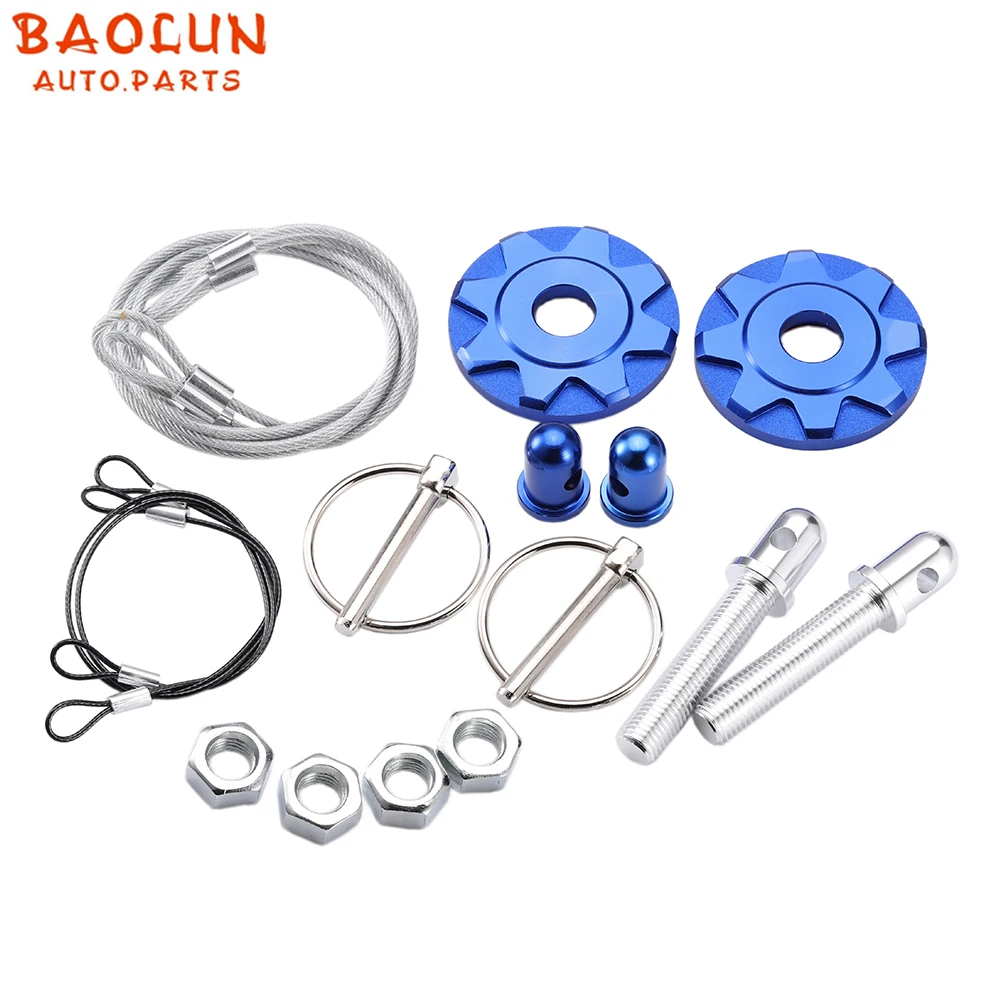 BAOLUN Universal Aluminum Hood Pins Lock with Quick Latch Rope Hood Lock Clip Kit for Racing Car Engine Bonnets without Drilling