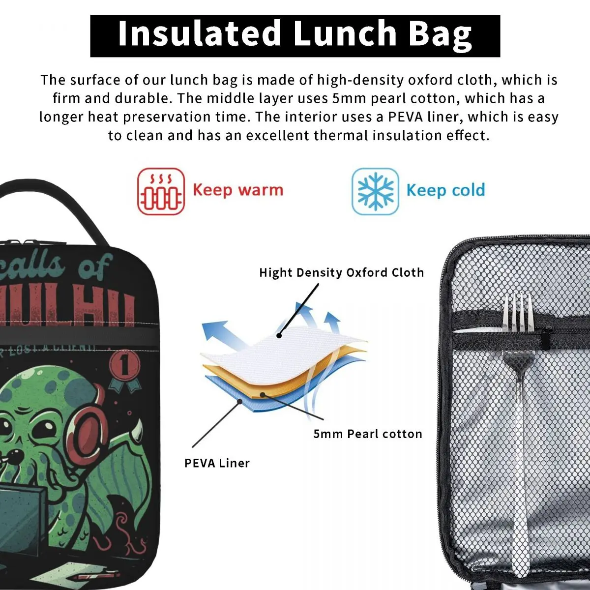 The Calls Of Cthulhu Horror Monster - Baphomet Satan Lucifer Crewneck (2) Insulated Lunch Bag Food Boxes Thermal Lunch Box Tote