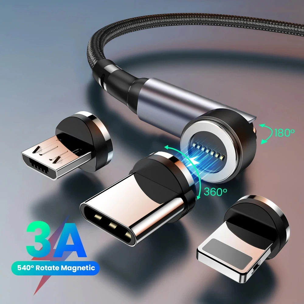 Ruota il cavo magnetico per telefono cellulare con ricarica rapida 3A Micro USB tipo C per cavi per caricabatterie per telefono con magnete Samsung