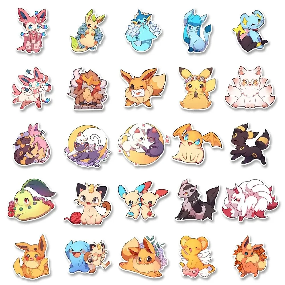 10/30/50pcs Kawaii Pokemon Pikachu Eevee Stickers Cute Cartoon Kids Decals Toy Phone Case Luggage Diary Anime Graffiti Sticker