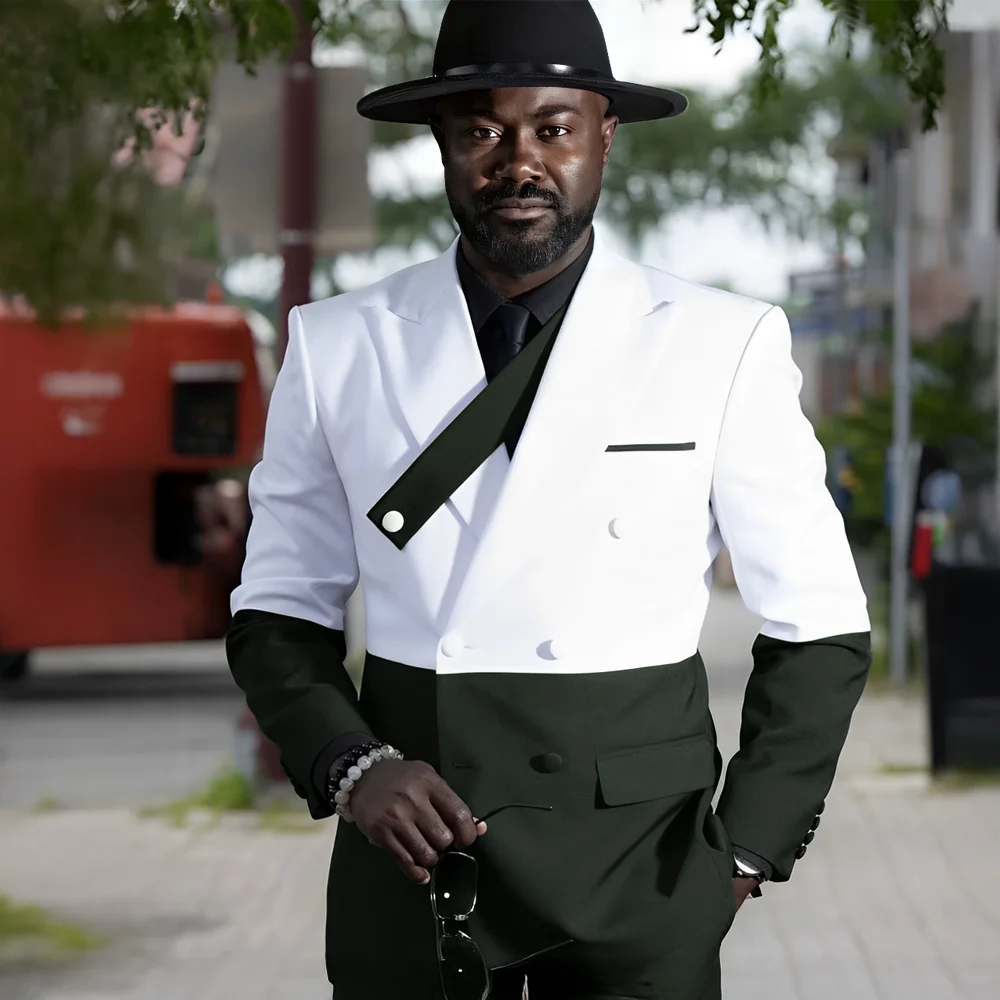 Elegant Men's Suit 2 piece Set Splicing Color Jacket Pants Double-Breasted Blazer Groom Wedding Tuxedo Tailor-Made Suit for Men