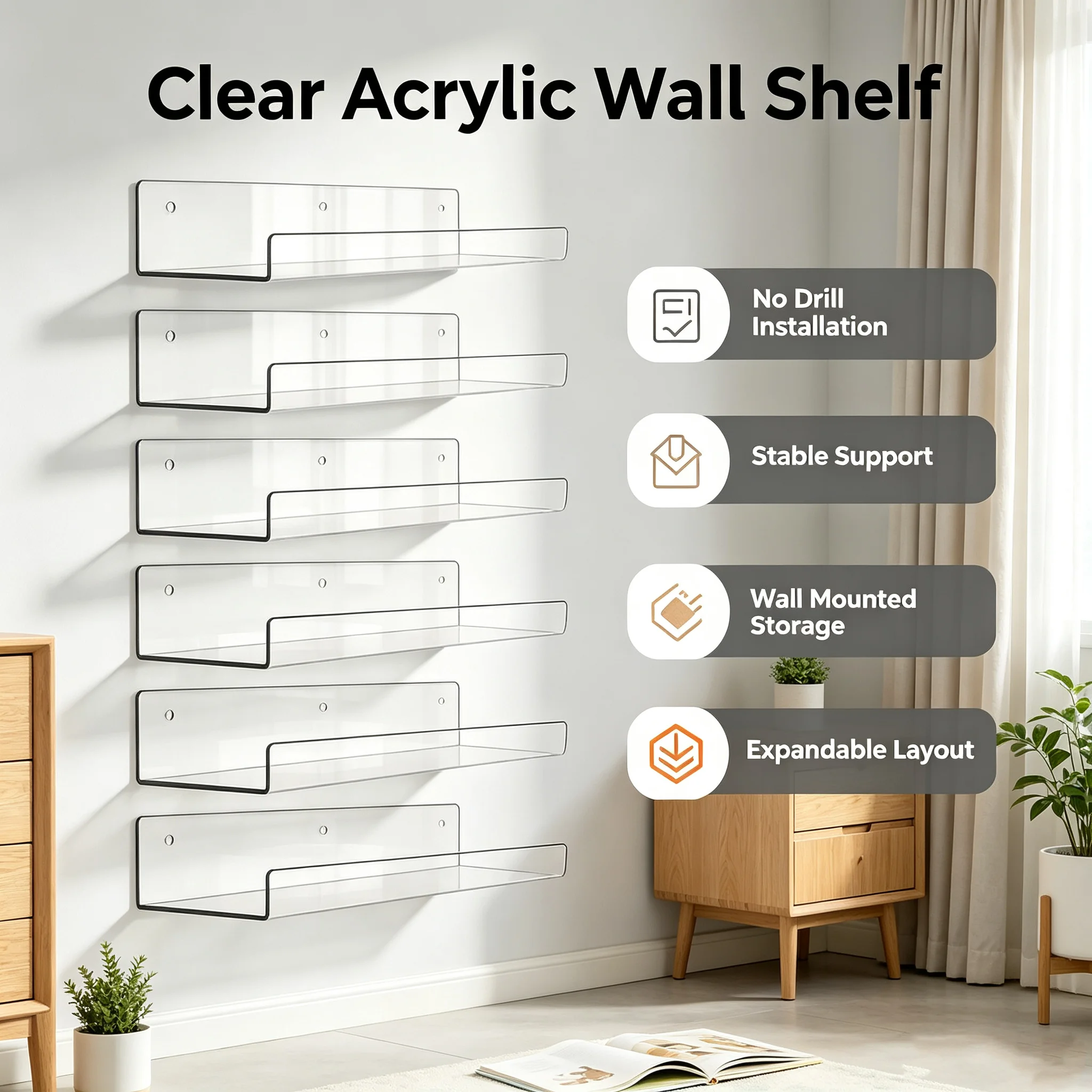 Clear Acrylic Book Stand Holder - 1-5 قطع رف أكريليك شفاف مثبت