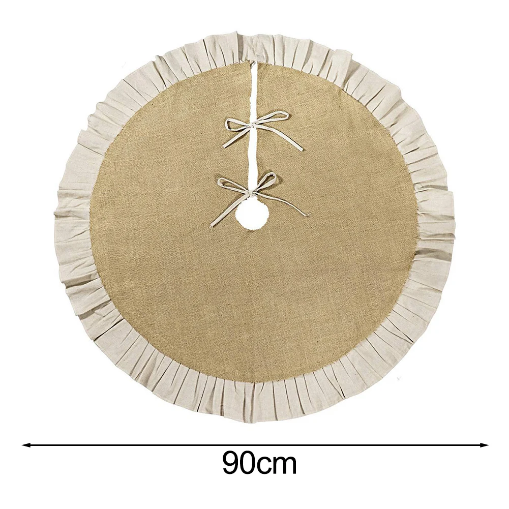 กระโปรงต้นคริสต์มาสผ้ากระสอบขนาด 35.4/47.2 นิ้ว พรมตกแต่งต้นคริสต์มาส ของประดับตกแต่งปีใหม่ Navidad DIY ของตกแต่งบ้าน 2025 ใหม่ 90/120