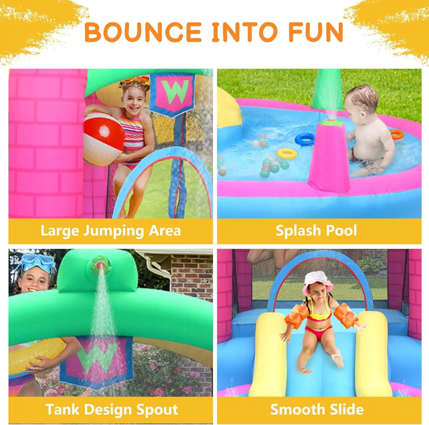 Casa gonfiabile rimbalzante con ventilatore d'aria da 350 W, castello da esterno per bambini che salta per cortile, parco, asilo, acqua rimbalzante Sli