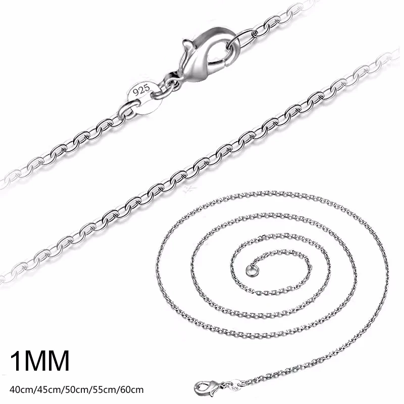 Wholesale 5pcs/lot 925 Sterling Silver Chain necklace,Fashion Men/Women DIY Jewelry Rolo Chain 1mm Necklace 16 18 20 22 24