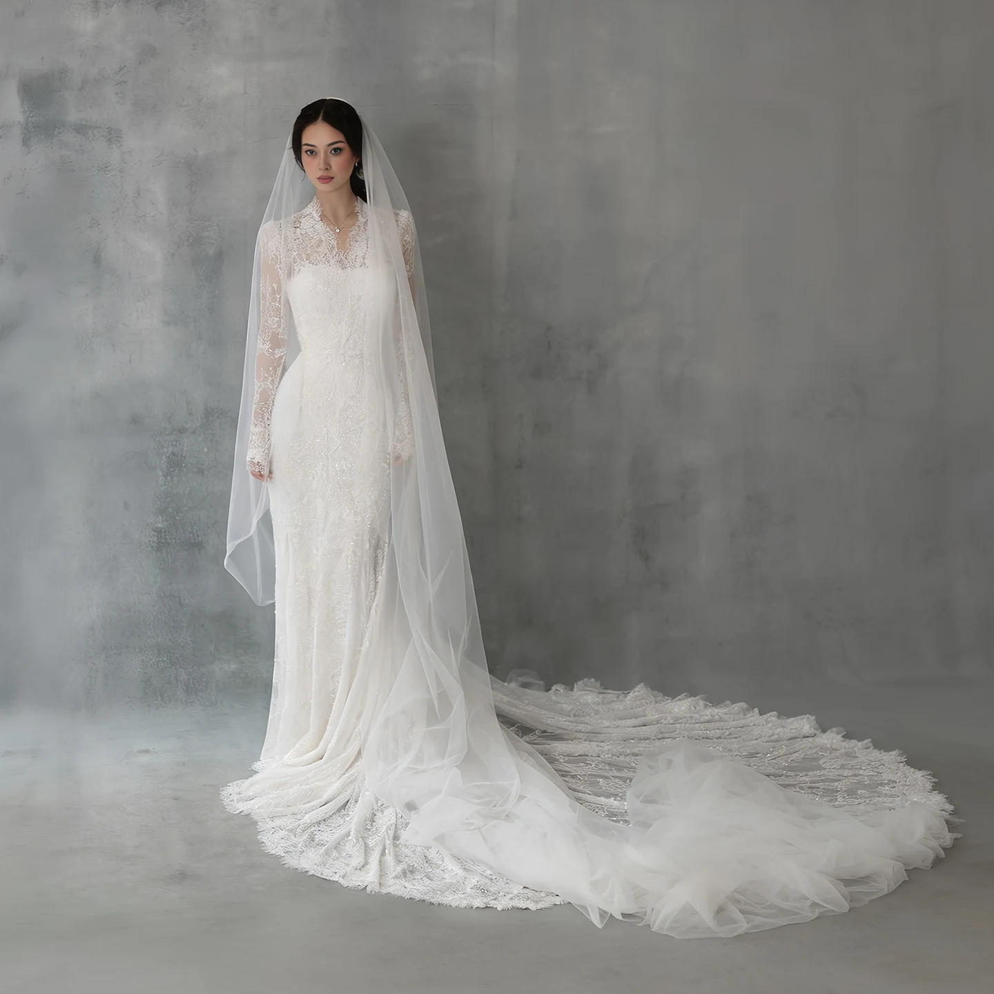 

Sharon Said Elegant Mermaid Lace Wedding Dresses for Women 2026 Long Sleeves High Neck Luxury Bridal Gowns SW274 Customized