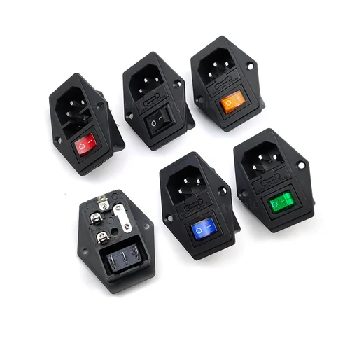 1 Juego de módulo de entrada de 10A 250V, interruptor basculante, toma de corriente macho, interruptor IEC320 C14 de 3 pines + fusible