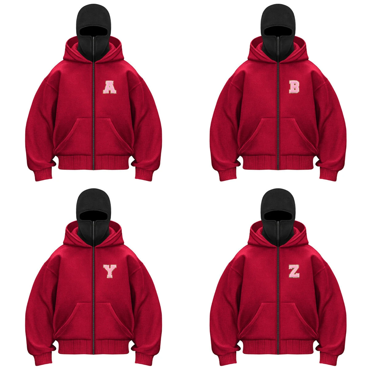 

American High Street Fashion Brand Letter Embroidery Hooded Zipper Sweatshirt Men's And Women's Retro Masked Hooded Jacket