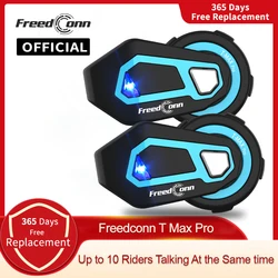 Freedconn T Max Pro Motorcycle Intercom Helmet Headset Bluetooth 5.0 6 Riders 1200M FM Motor Interphone Communicator Earphone
