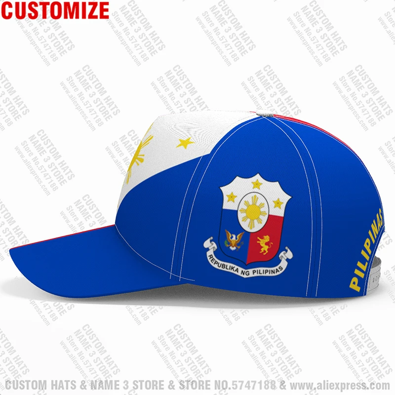 Philippines Youth Diy Free Custom Name Number Phl Hat Nation Flag Ph Republic Pilipinas Filipino Print Photo Text Baseball Cap